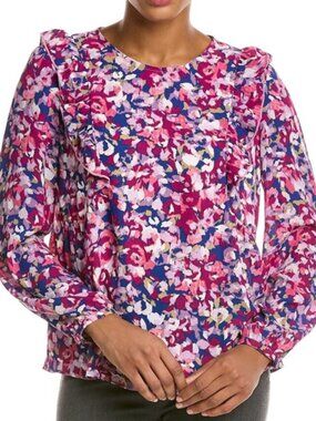 Nanette Lepore Floral Print Ruffel Detail in Pink Carmine Women's Sz Large